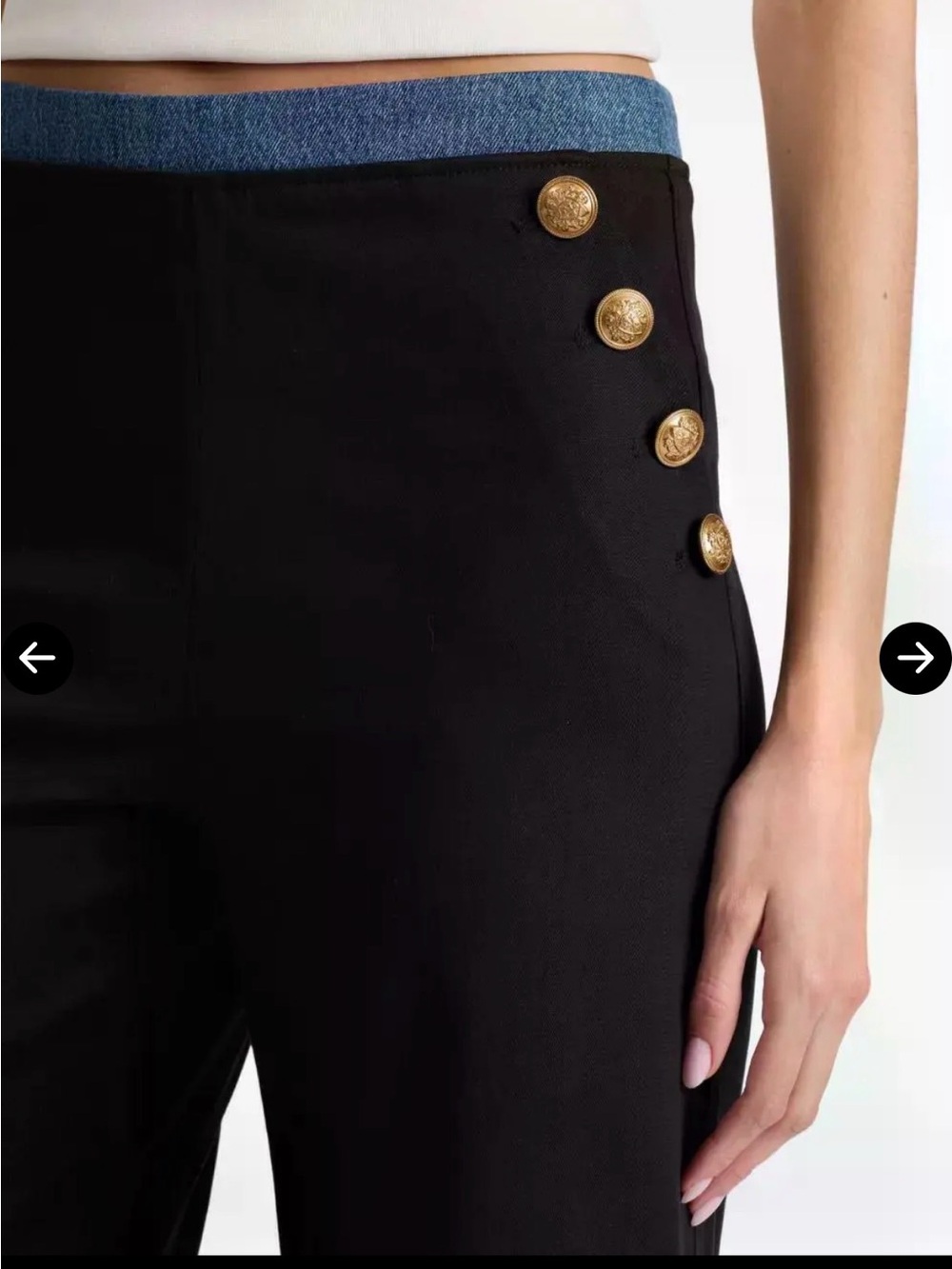 Alice + Olivia Black Wide-Leg Pants with Gold Buttons